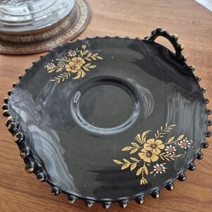 RARE Imperial Black Candlewick Plate with Floral Design